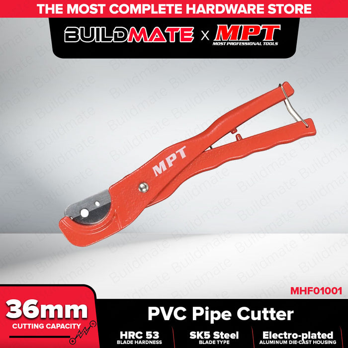 Buildmate x MPT PVC Pipe Cutter 35mm Heavy Duty Ratchet Type Cutting Tool MHF01001