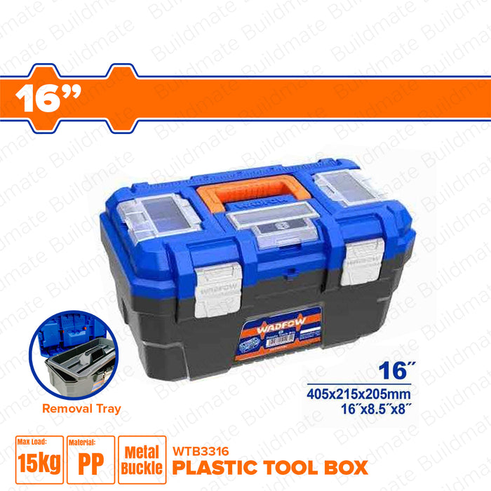 WADFOW 13"-19"Inch Plastic Tool Box Organizer Case with Removable Tray Metal Buckle High Quality Storage Box Tools Organizer Toolbox SOLD PER PIECE •BUILDMATE• WHT