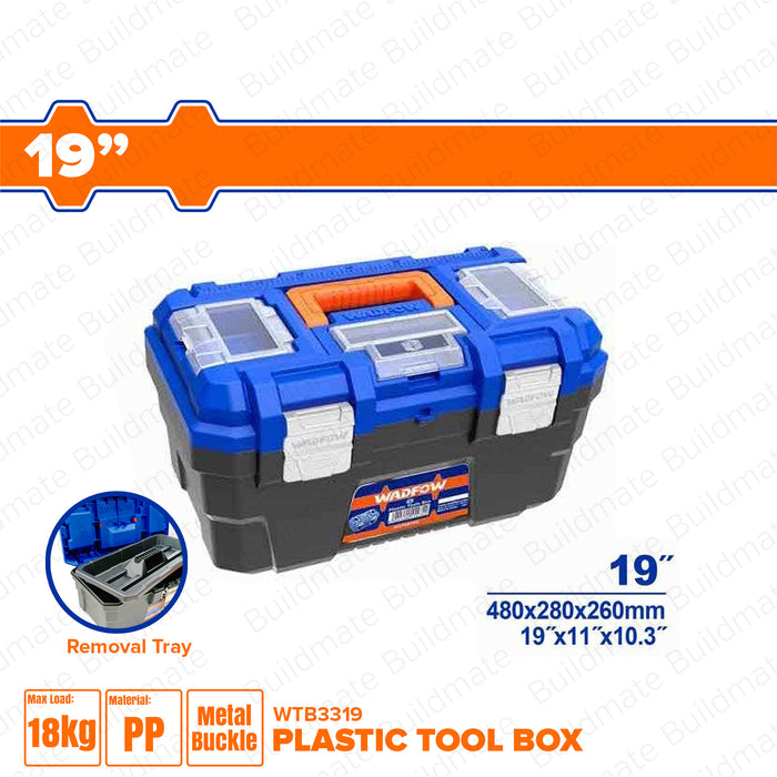 WADFOW 13"-19"Inch Plastic Tool Box Organizer Case with Removable Tray Metal Buckle High Quality Storage Box Tools Organizer Toolbox SOLD PER PIECE •BUILDMATE• WHT