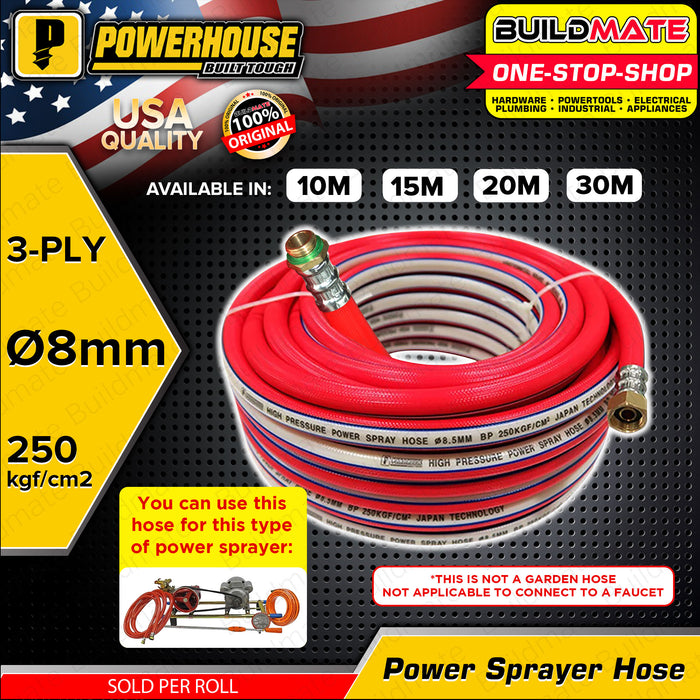 Powerhouse 3-Ply Pressure Washer Power Sprayer Hose RED Heavy Duty Ø8.5mm 10m / 15m / 20m / 30m PHI