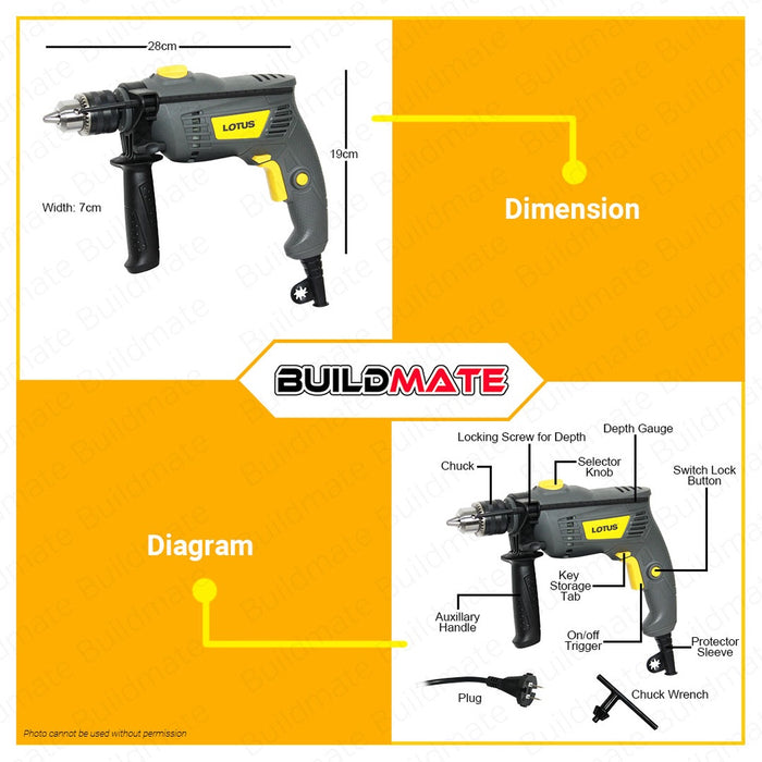 LOTUS Impact Drill 13mm 650W LTHD13RE / LID13RE •BUILDMATE• LPT