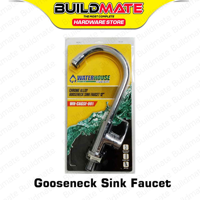 BUILDMATE Waterhouse Chrome Alloy Gooseneck Sink Faucet 12" Inch Chrome Finish Drip Free Kitchen Tap Single Handle Faucet CAGSF-001