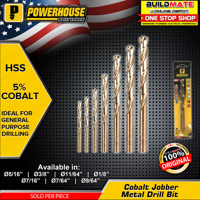 [BLISTER] POWERHOUSE USA ANSI M35 HSS Cobalt Jobber Metal Drill Bit Heavy Duty 5/16" | 3/8" | 11/64" | 1/8" | 7/16" | 7/64" | 9/64" SOLD PER 1 PC •BUILDMATE• PTAA