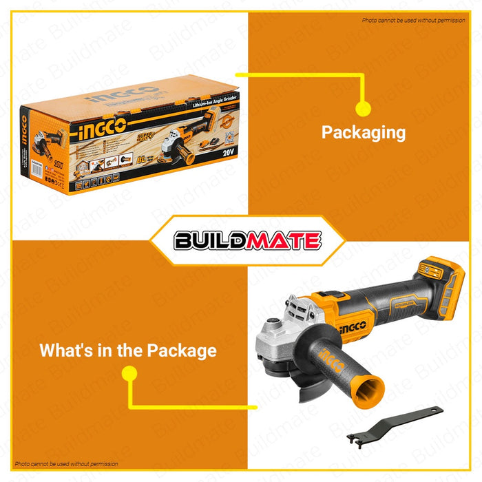 BUILDMATE Ingco BRUSHLESS 20V Cordless Angle Grinder For Cutting Sanding Polish CAGLI201008 • ICPT