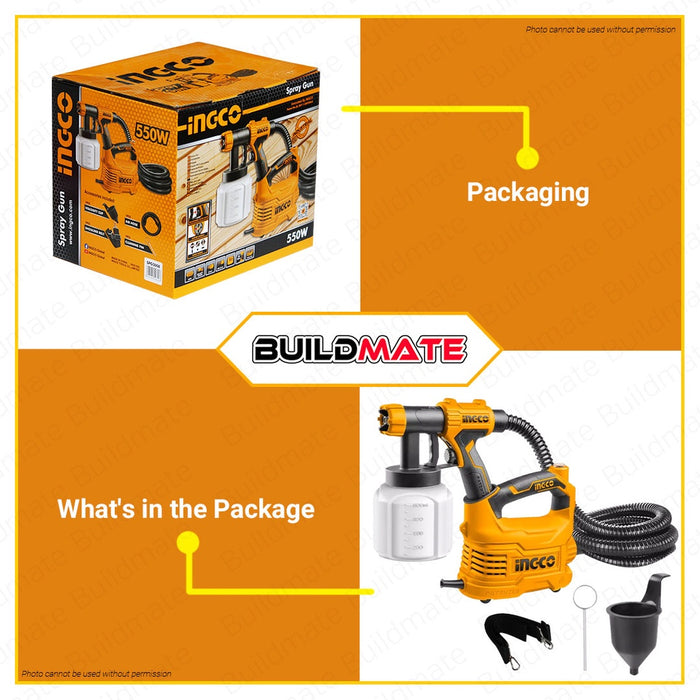 INGCO Industrial 550W Portable Floor Based HVLP Spray Gun 800ml Electric Spray Paint Gun Total Power Paint Zoom Electric Spray Gun SPG5008 •BUILDMATE• IPT