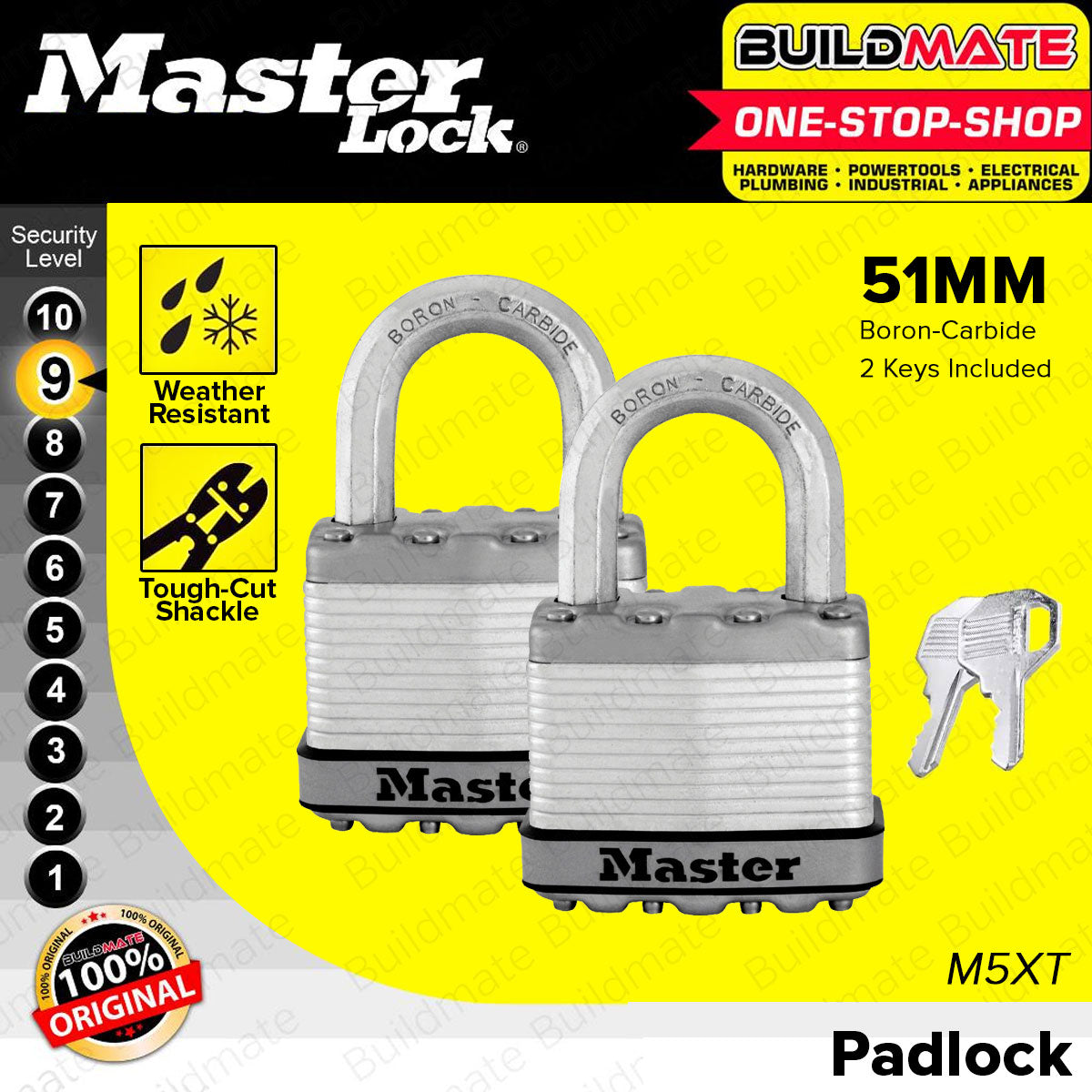 BUILDMATE Master Lock Laminated Padlock Keyed Alike 2x51mm Boron Carbi ...