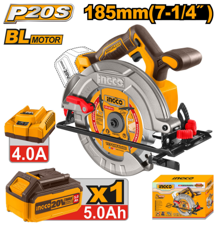 INGCO 20V Brushless Cordless Circular Saw with 1pc Battery and Charger CSLI18513 ICPT - BUILDMATE