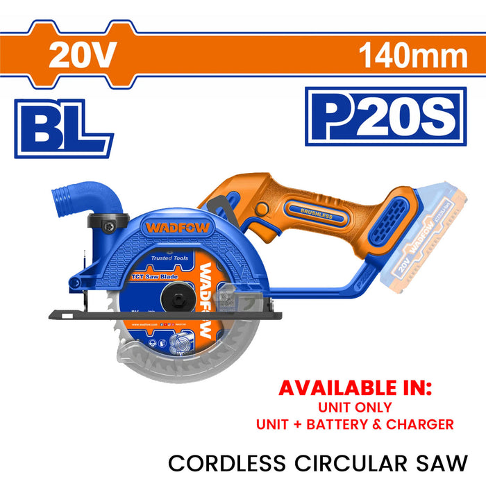 BUILDMATE Wadfow 20V Brushless Cordless Circular Saw 140mm (5-1/2") Handheld Lithium-Ion Wood Metal Cutting Buzz Power Saw - ICPT