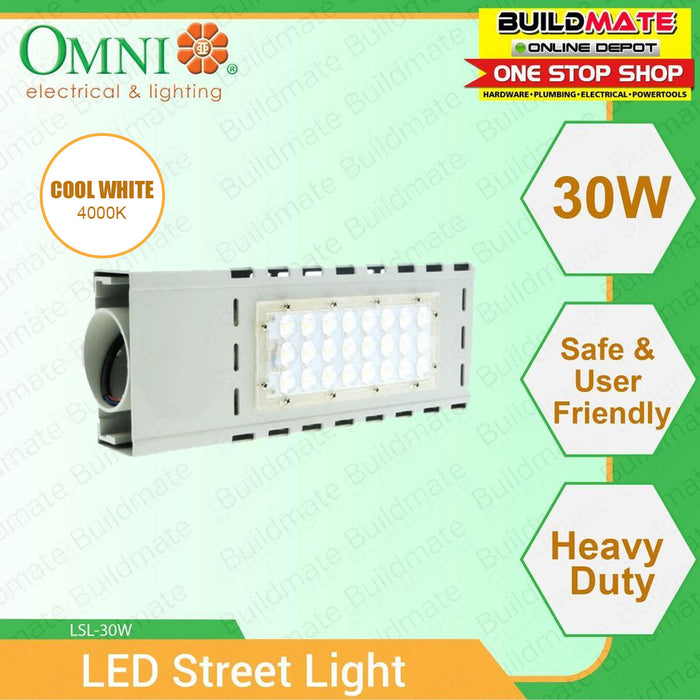 BUILDMATE Omni  Heavy Duty LED Street Light 30W Daylight / Cool White IP65 Waterproof Outdoor Street Lamp