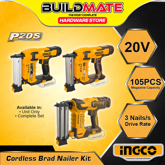 BUILDMATE Ingco Lithium-Ion Cordless 20V Brad Nailer Kit 15mm-50mm Woodworking Pin Nailer Driver Bradder Nailing Tool - ICPT