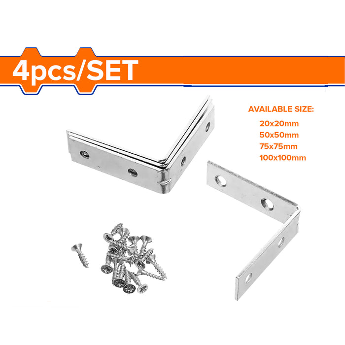 BUILDMATE 4PCS Corner Brace Set 20MM - 100MM Right Angle L Bracket with Screws for Shelves Wood WHT