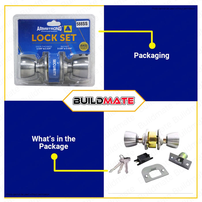 ARMSTRONG Stainless Steel Entrance Cylindrical Door Knob Lock Set 588SS •BUILDMATE•
