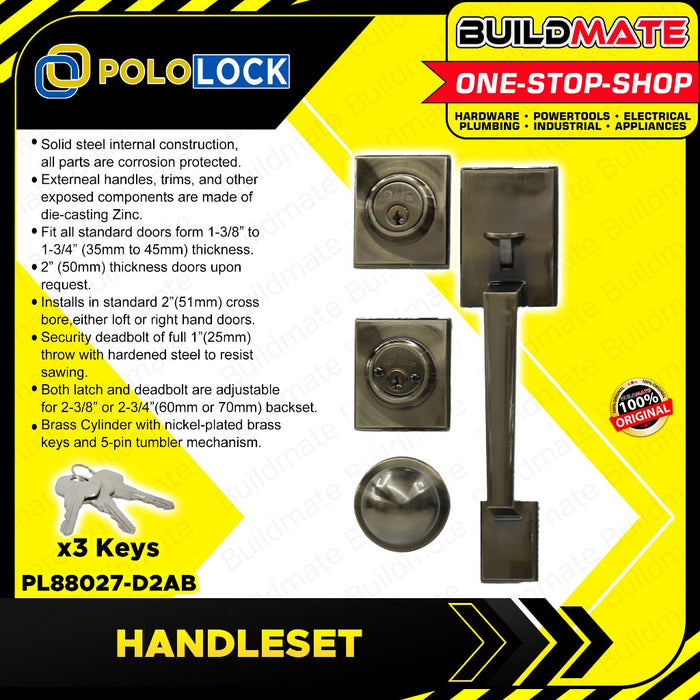 BUILDMATE Pololock Entrance Handle Set DOUBLE Lock Doorknob Handleset for Main Door Lockset PL88027