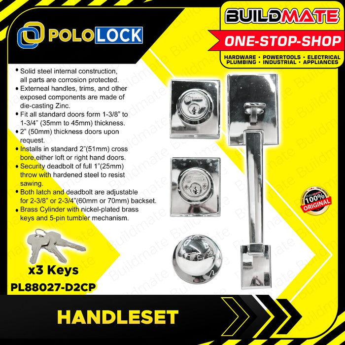 BUILDMATE Pololock Entrance Handle Set DOUBLE Lock Doorknob Handleset for Main Door Lockset PL88027