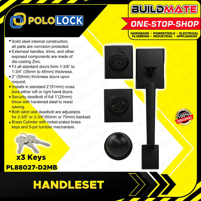 BUILDMATE Pololock Entrance Handle Set DOUBLE Lock Doorknob Handleset for Main Door Lockset PL88027