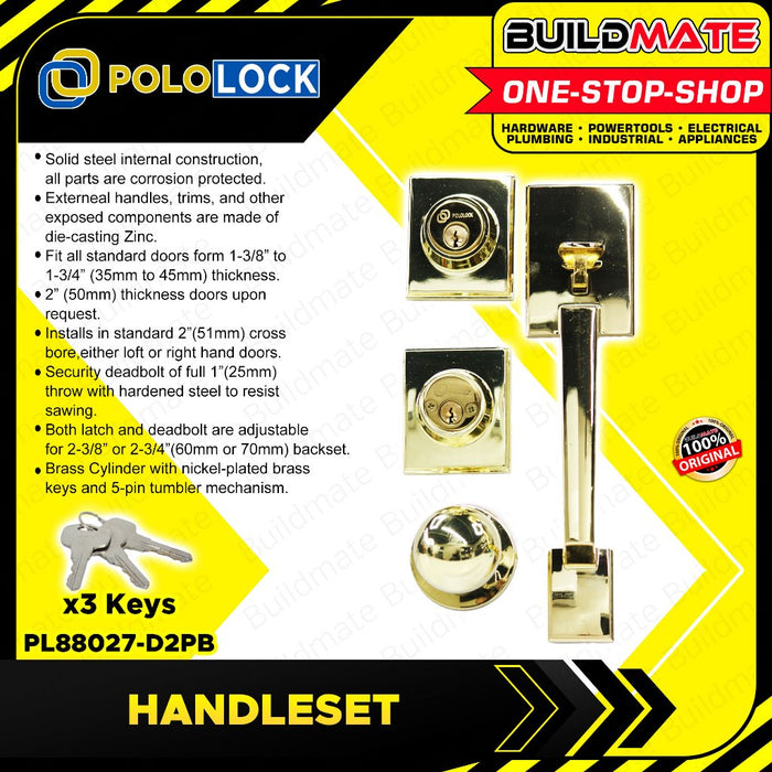 BUILDMATE Pololock Entrance Handle Set DOUBLE Lock Doorknob Handleset for Main Door Lockset PL88027
