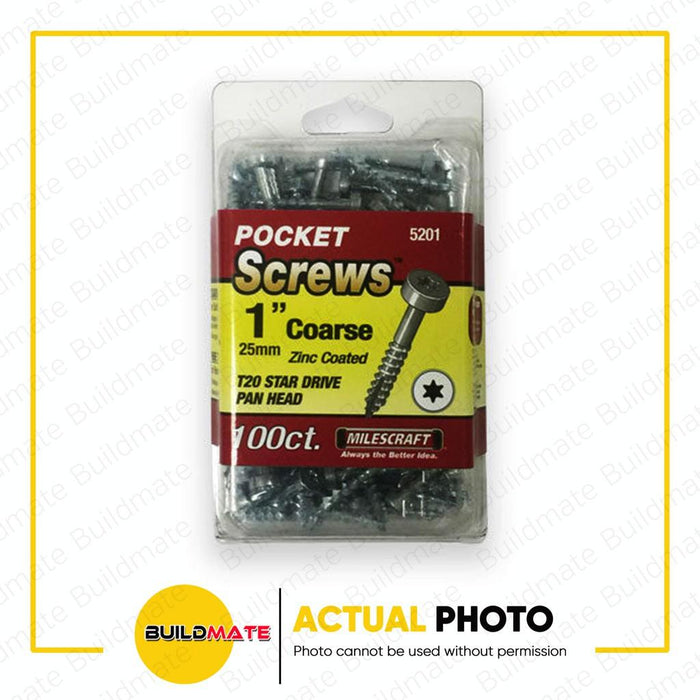 BUILDMATE Milescraft 100PCS/PACK Pocket Screw Coarse 1"  / 1.25"  / 1.5" Self -Tapping T20 Washer Head Pocket Hole Star Screws  #5201 #5202 #5204