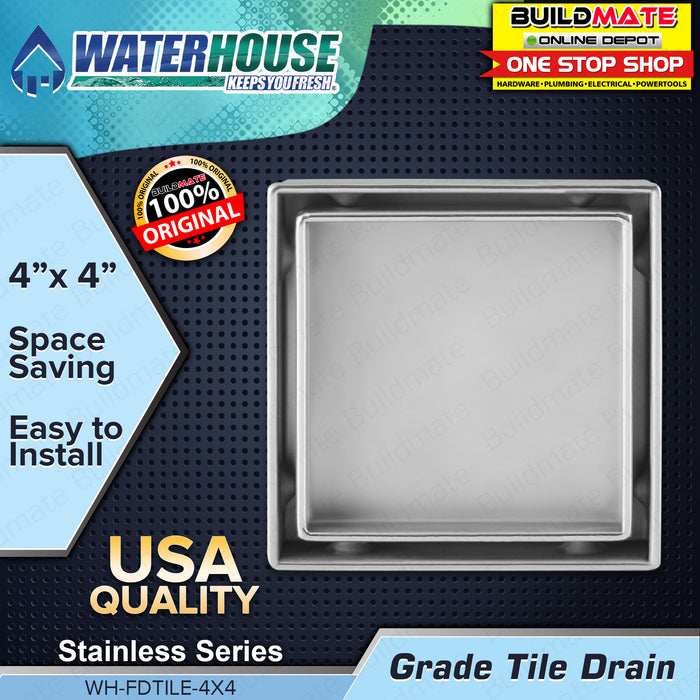 WATERHOUSE by POWERHOUSE Tile Drain 4" X 4" Stainless 304 Grade •BUILDMATE• PHWH
