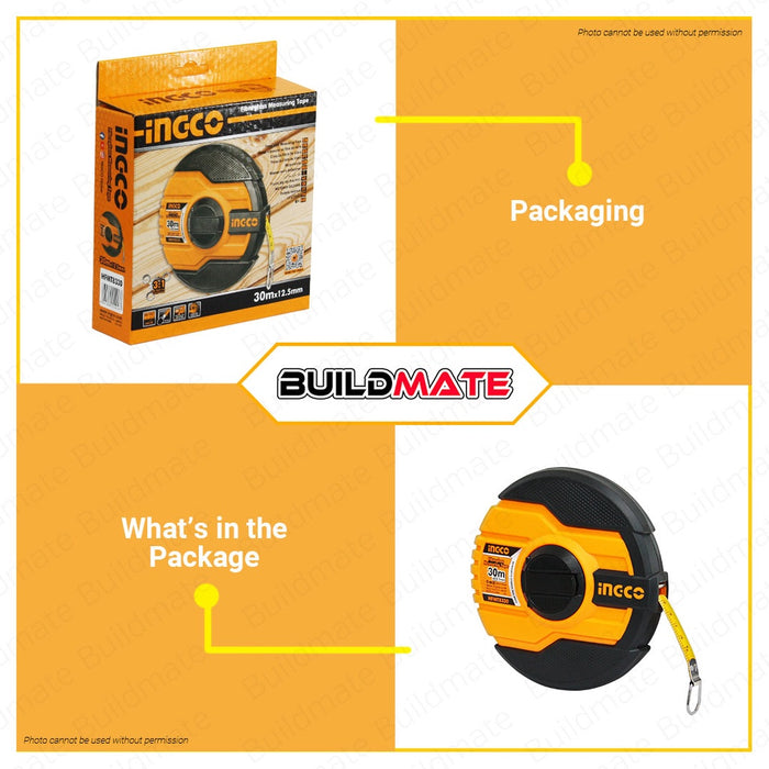 BUILDMATE Ingco Fiberglass Measuring Tape Measure 12.5mm 20M 30M 50M Metric & Inch Meter Ruler • IHT