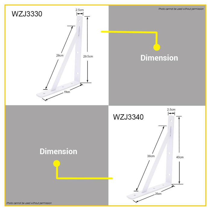 BUILDMATE Wadfow Heavy Duty Shelf Brackets 3MM Thickness 5" | 6" | 7" | 10" Inch Angle Corner • WHT
