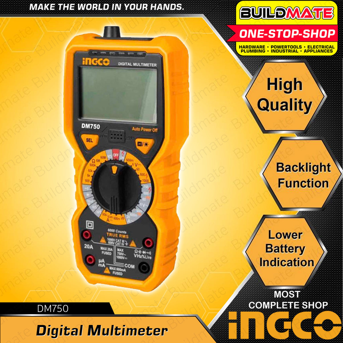 Multimeter Inco Model BUILDMATE Ingco Digital Multimeter Tester 6000Counts Non-Contact Voltm ...