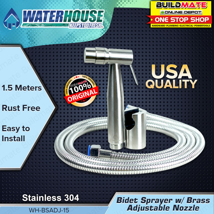 WATERHOUSE by POWERHOUSE Stainless Bidet Sprayer with Brass Adjustable Nozzle with 1.5m Hose PHWH