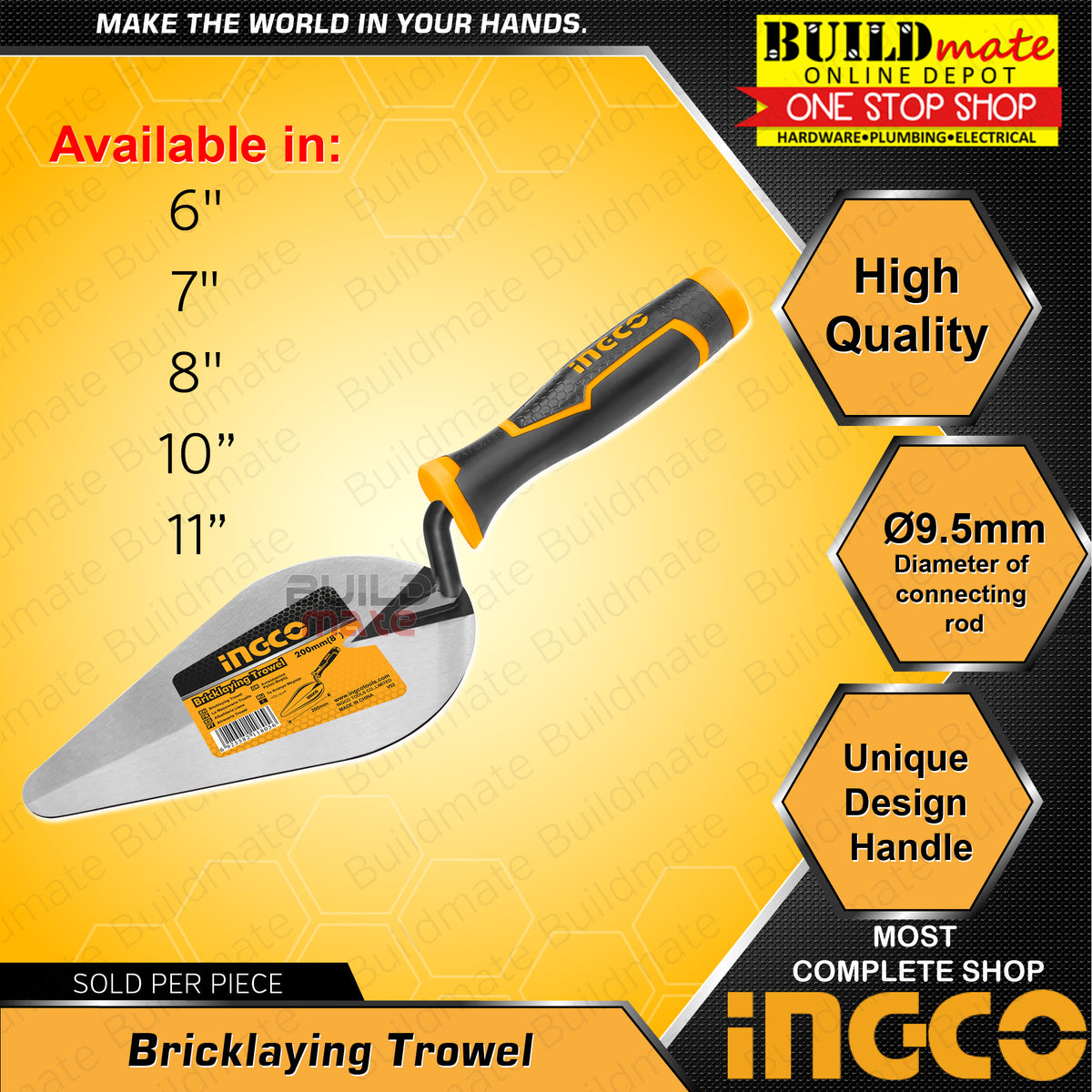 BUILDMATE Ingco Bricklaying Cement Trowel 6"11" Inch Masonry Brick La