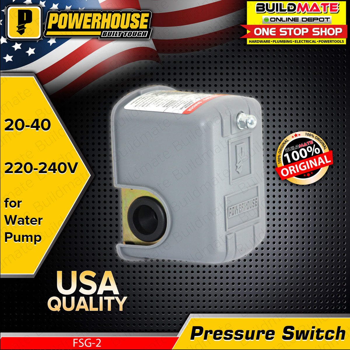 POWERHOUSE USA Pressure Switch for Water Pump 220-240v 50/60Hz 20-40 P ...