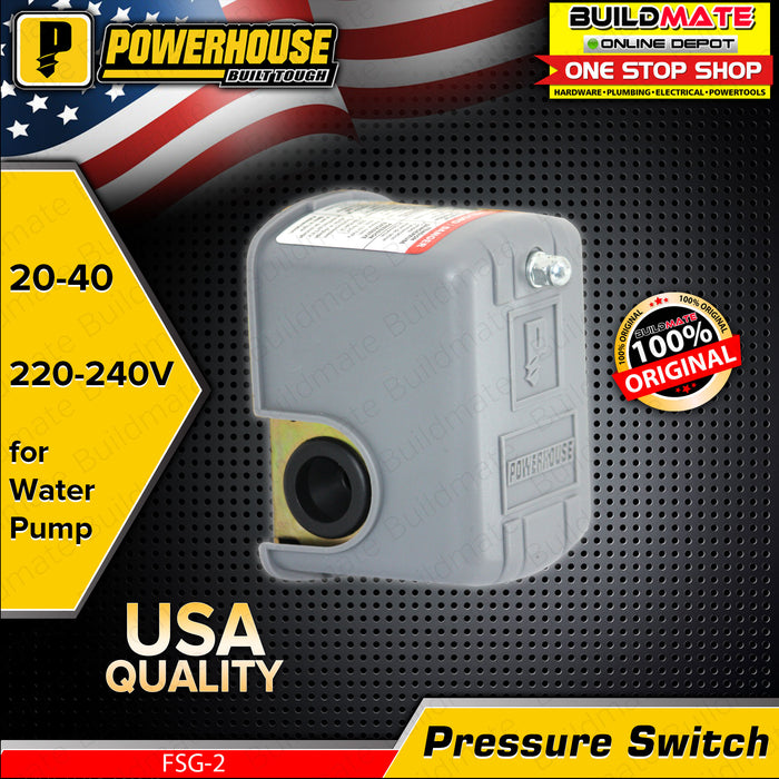 POWERHOUSE USA Pressure Switch for Water Pump 220-240v 50/60Hz 20-40 Psi FSG-2 •BUILDMATE• PHHT