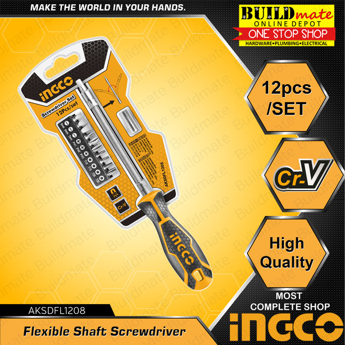 INGCO Flexible Shaft Screwdriver Set 12PCS Cr-V Screw Driver Hand Tool ...