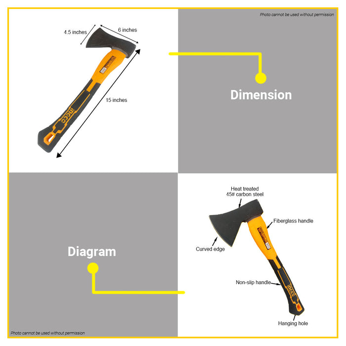 BUILDMATE Ingco Axe Hatchet Log Cutter 600g / 800g Tomahawk Chopping Hand Axe Wood Cutting for Splitting and Kindling - IHT
