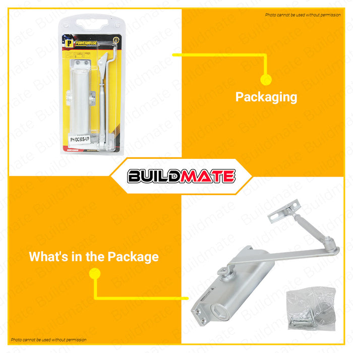 POWERHOUSE Door Closer Automatically / Automatic Door Closing / Hydraulic Door Closer Up To 60KG in Blister Pack / Hydraulic Door Spring Closer PH-DC60S-VP  •BUILDMATE•