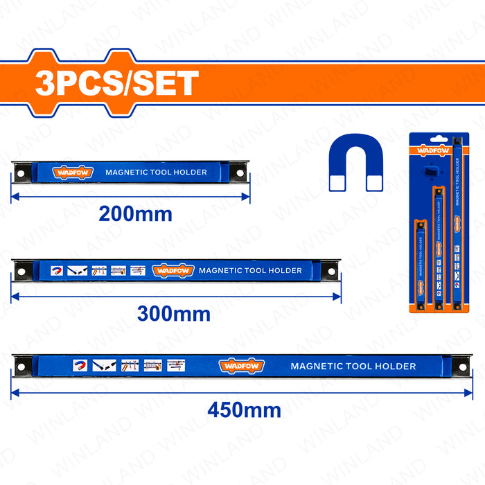 BUILDMATE Wadfow 3pcs Magnetic Tool Holder Set Shelf Knife Storage Strip Bar for Hanging WHH2603 WHT