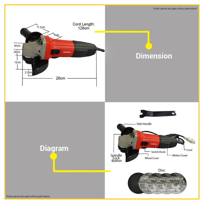BUILDMATE Zekoki 720W 100mm Angle Grinder Cutting Machine Slide Switch Grinding Wheels Heavy Duty ZKK-4030SS