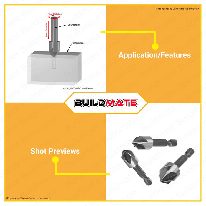 BUILDMATE Ingco 1/4" HSS Countersink Bit Set 90 Degree Center Punch Tool Sinker Drill for Metal IHT