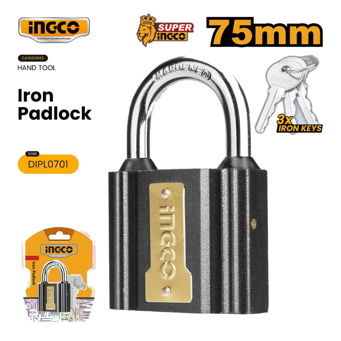 INGCO 63mm/75mm Short Shackle Iron Padlock With Brass Cylinder Anti-Theft Security Keyed Pad Lock For Gate & Door - HT2