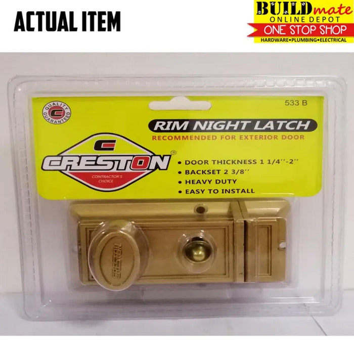BUILDMATE Creston Rim Night Latch 1-1/14" - 2" Inch Key-Operated Security Door Gate Lock Double Locking Deadlock 533B / 533BG