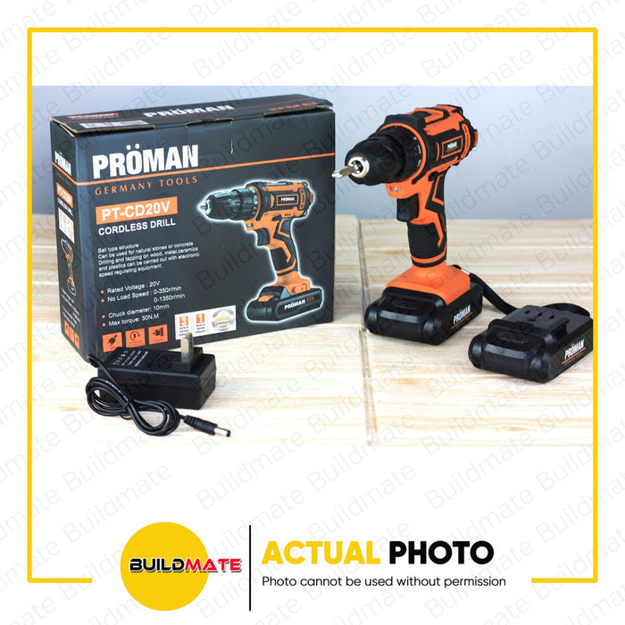 PROMAN Cordless Drill 20V PT-CD20V2B +FREE ECO BAG •BUILDMATE•