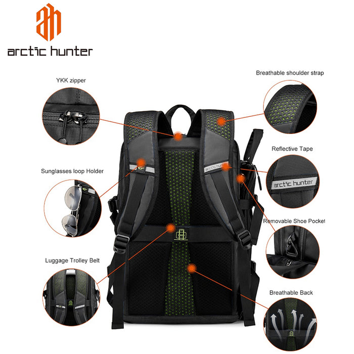 Arctic Hunter Sport & Laptop Backpack Bag | Light Weight | 15.6″ Laptop Fittable | Water Repellant Material - Black - B00391 - BUILDMATE-