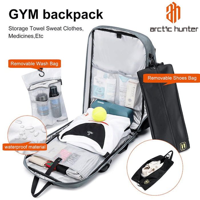 Arctic Hunter Sport & Laptop Backpack Bag | Light Weight | 15.6″ Laptop Fittable | Water Repellant Material - Black - B00391 - BUILDMATE-