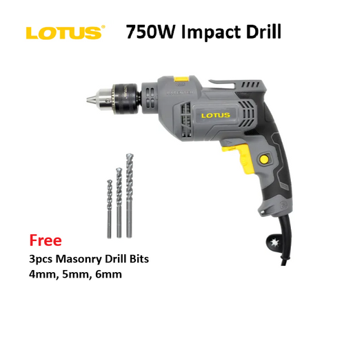 LOTUS 750W Impact Drill with 3pcs Accessories HD7500XT - Power Tools for Home Improvement