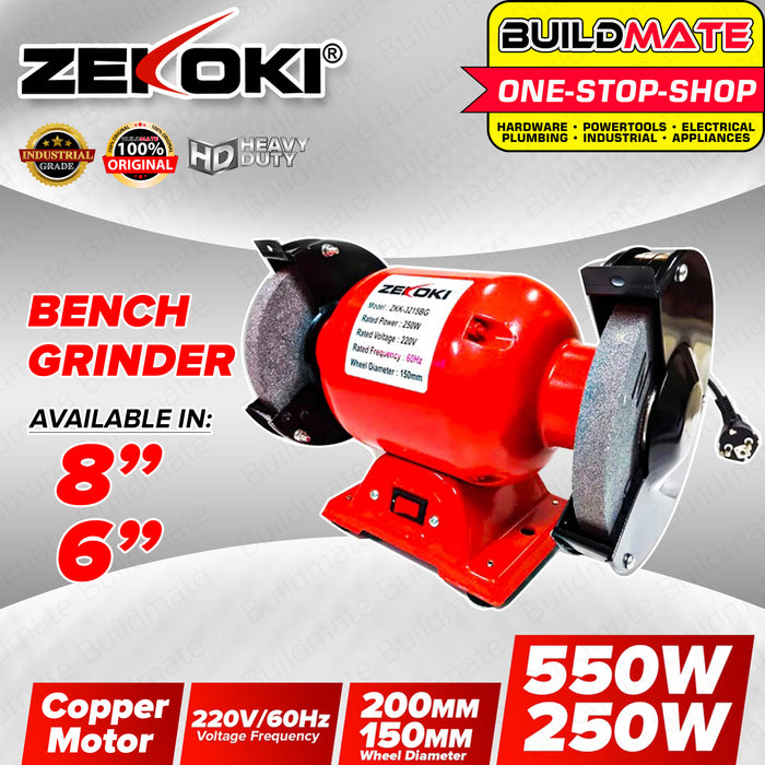 BUILDMATE Zekoki Heavy Duty Bench Grinder 6" Inch 250W 1/3HP | 8" Inch 550W 3/4HP with Grinding Wheel Electric Bench Grinder Polishing Grinder Engraving Tool Table Grinder ZKK-3215BG | ZKK-3220BG •