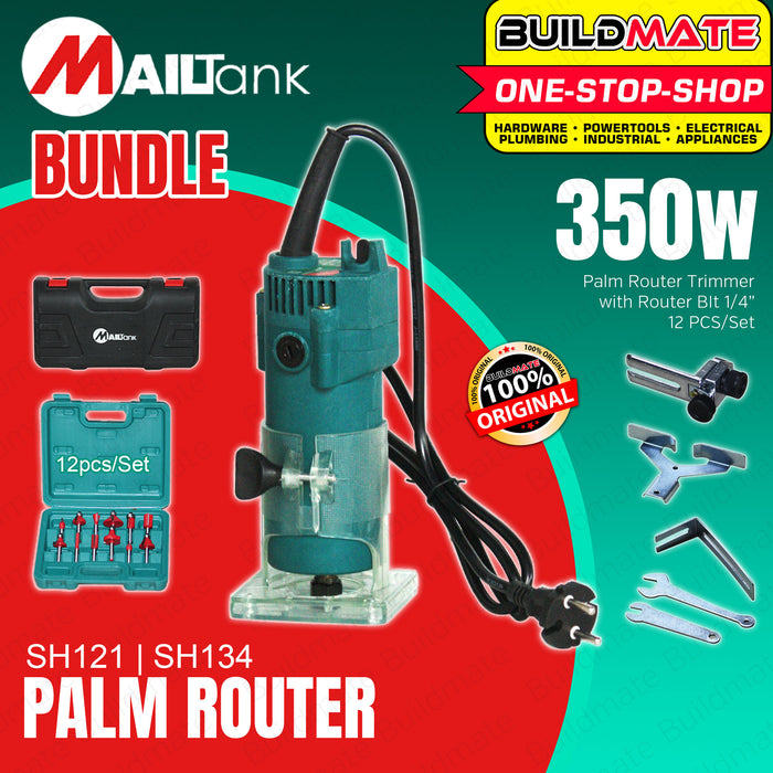 [BUNDLE] BUILDMATE Mailtank 350W Palm Router Trimmer SH-134 with 12PCS/SET Router Bit Set 1/4" Inch SH121