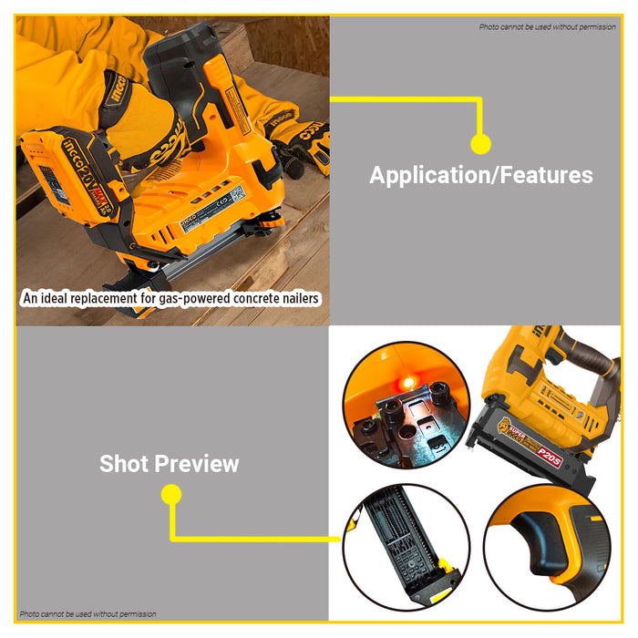 BUILDMATE Ingco 20V Lithium-Ion Cordless Pin Nailer 10-35mm Air Stapler Compressed Pneumatic Lightweight Nailer for Carpentry & Furniture Making - ICPT