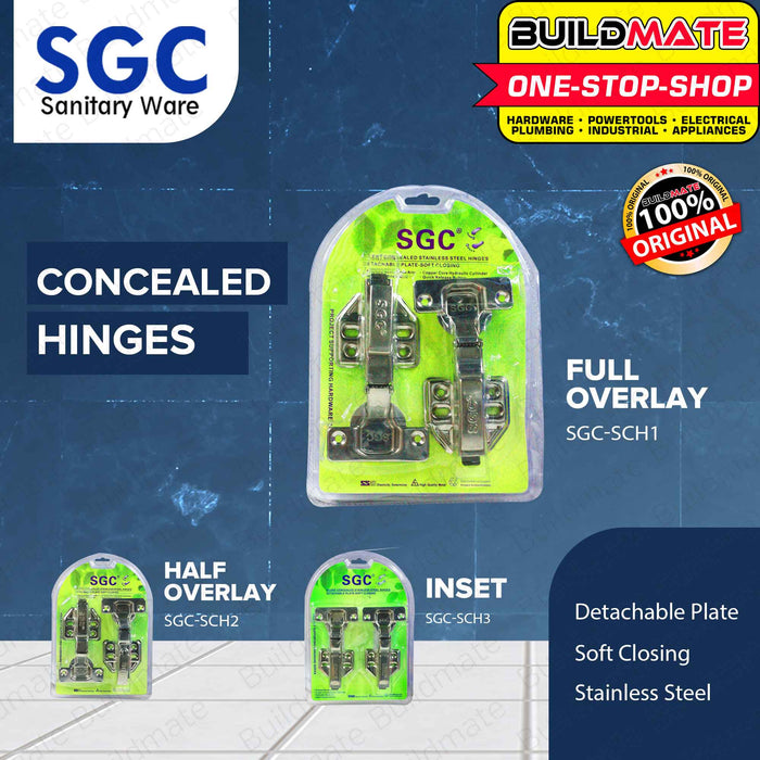 BUILDMATE S.G.C Silent Concealed Stainless Steel Hinges Full Overlay / Half Overlay / Inset Detachable Plate Soft Close Cabinet Door Hinges SGC