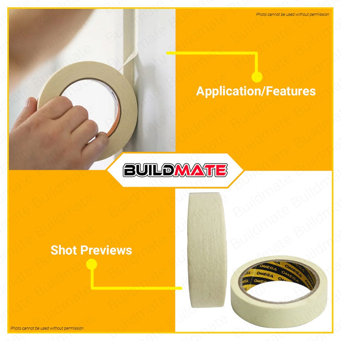 BUILDMATE Omega Masking Tape 1/2" - 1" Inch Adhesive Paper Painting Craft Tape for DIY Painting Project