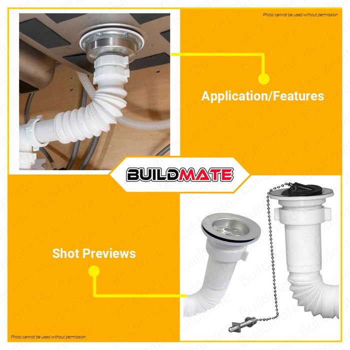 MAXTEN Kitchen Sink Strainer with Flexible Hose 1 1/4" | 1 1/2" Sink Drainer Kit Drainpipe BUILDMATE