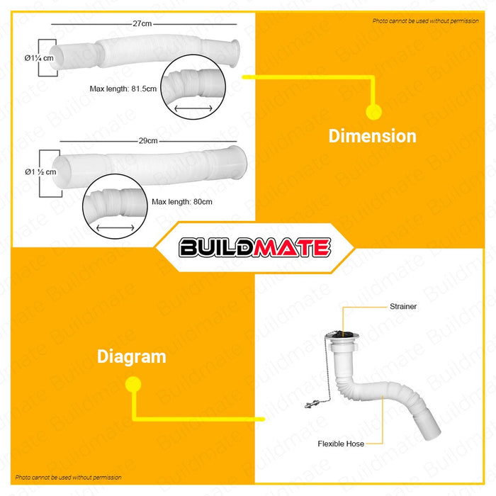 MAXTEN Kitchen Sink Strainer with Flexible Hose 1 1/4" | 1 1/2" Sink Drainer Kit Drainpipe BUILDMATE