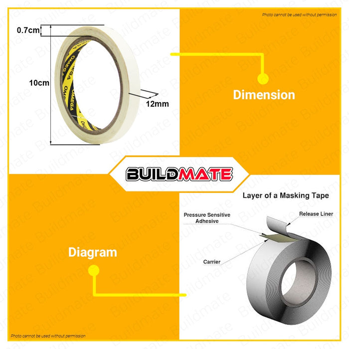 BUILDMATE Omega Masking Tape 1/2" - 1" Inch Adhesive Paper Painting Craft Tape for DIY Painting Project
