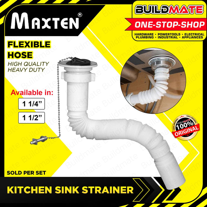 MAXTEN Kitchen Sink Strainer with Flexible Hose 1 1/4" | 1 1/2" Sink Drainer Kit Drainpipe BUILDMATE